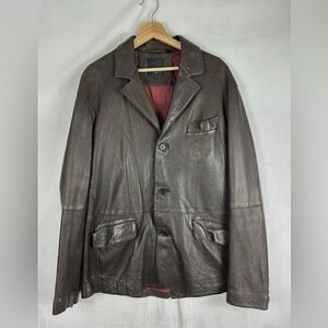 TED BAKER London Leather Jacket Men's Size 5 (XL) Chocolate Brown Button Front